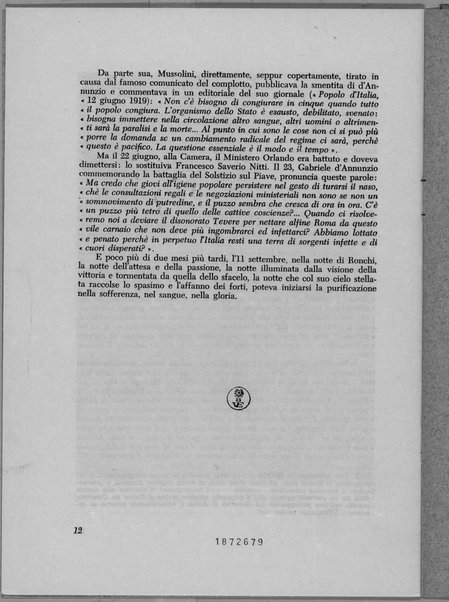 D'Annunzio ed una pretesa congiura militare del 1919